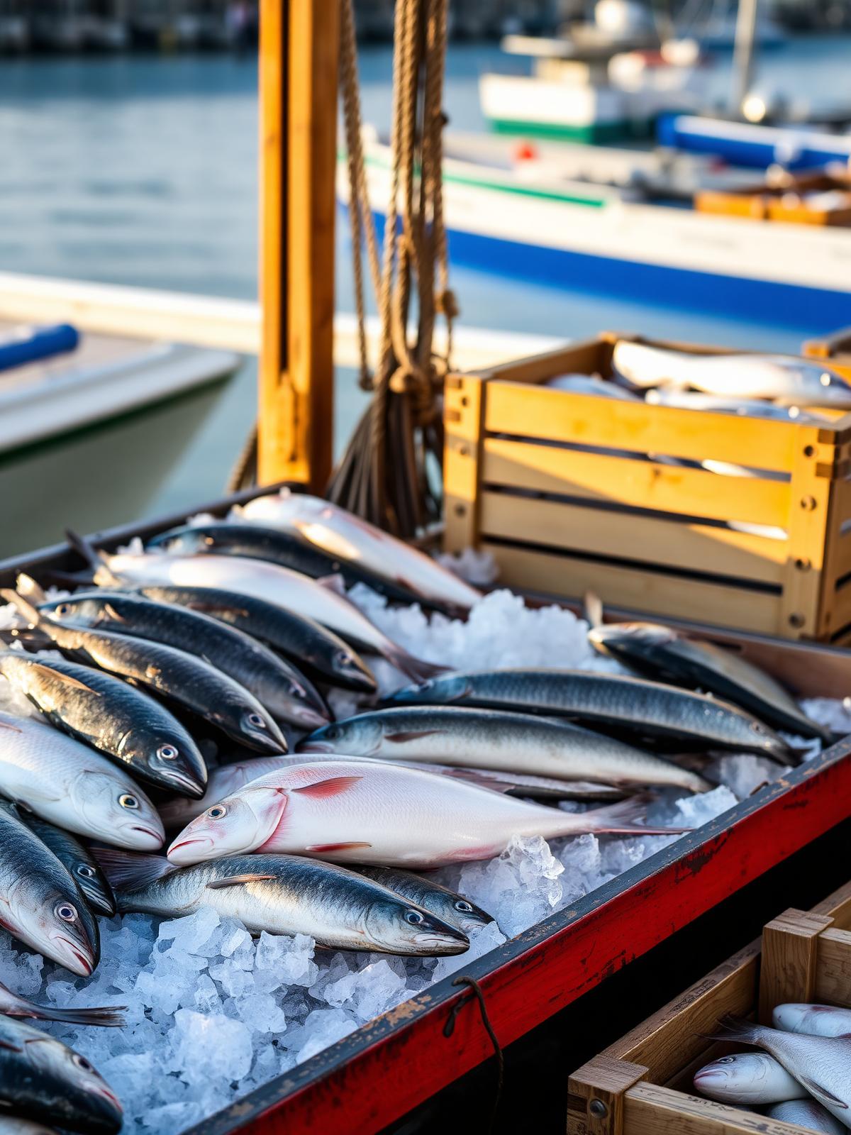 Poissons frais mis sur glace au port de Carteret